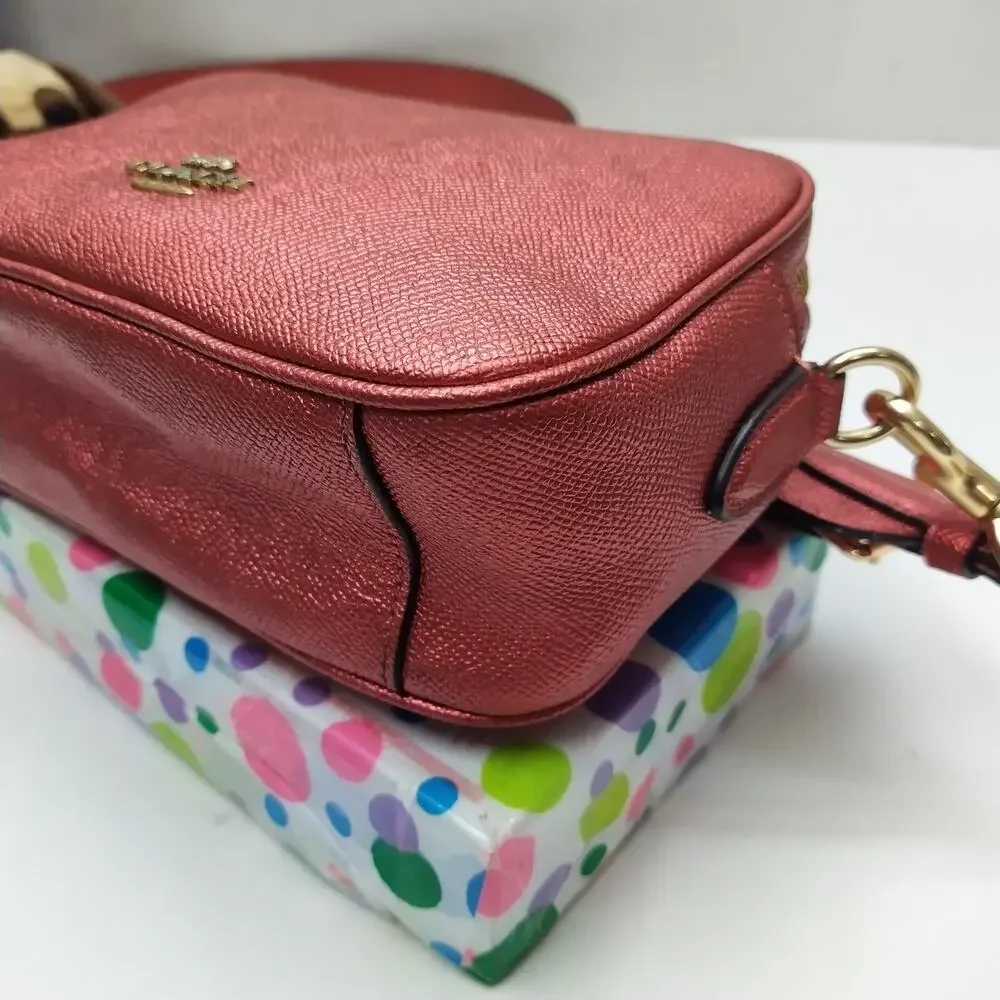 Coach Red Leather Double Zipper Closure Crossbody Bag